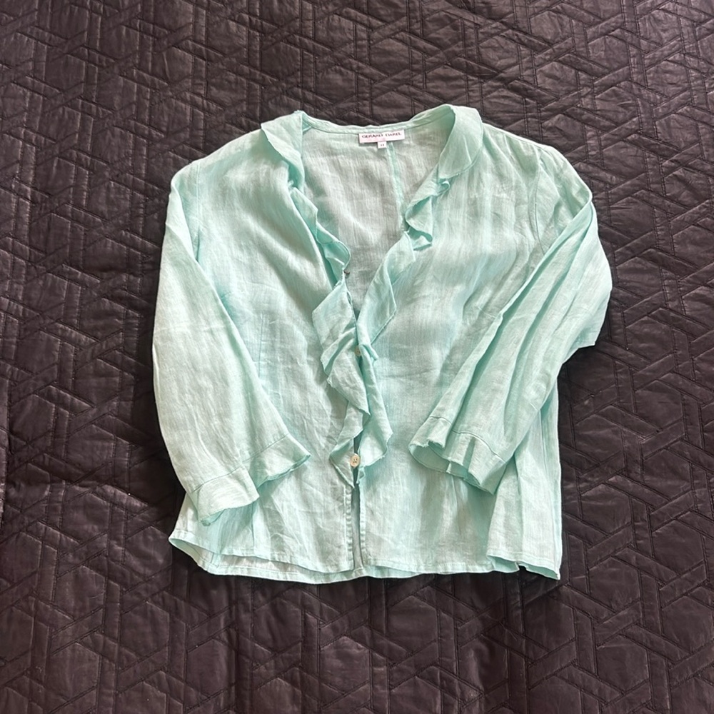 Vintage Gerard Darel Turquoise Linen Top